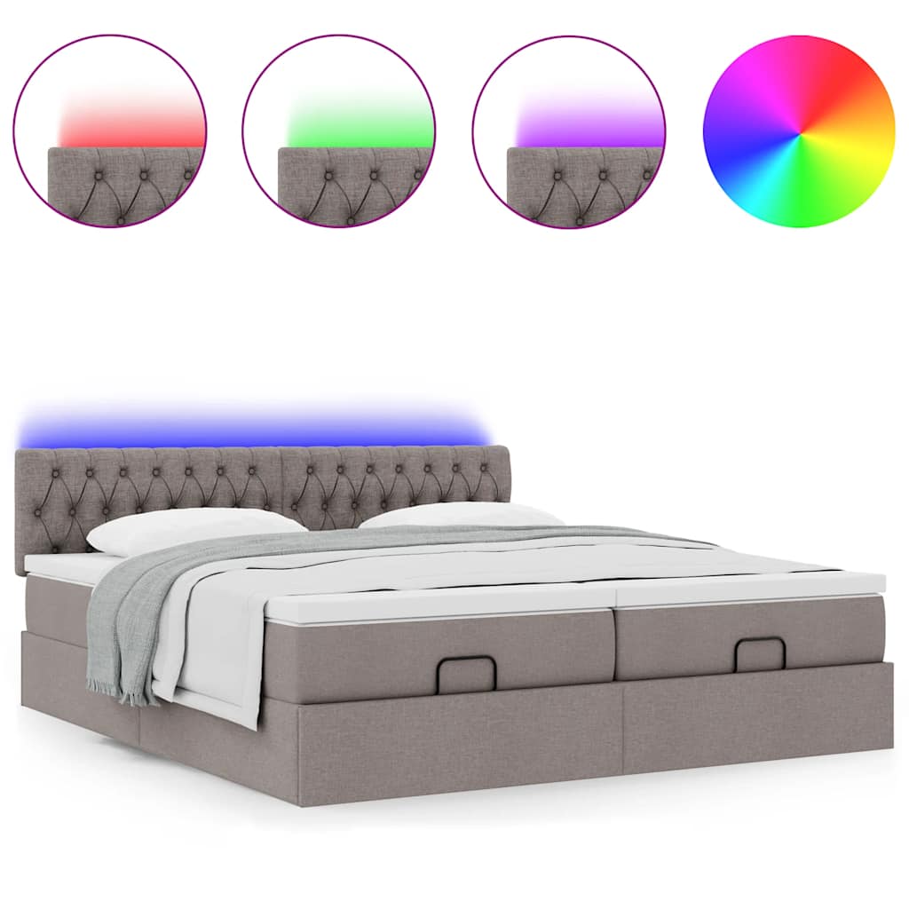 Ottoman-Bett mit Matratzen & LEDs Taupe 200x200 cm Stoff