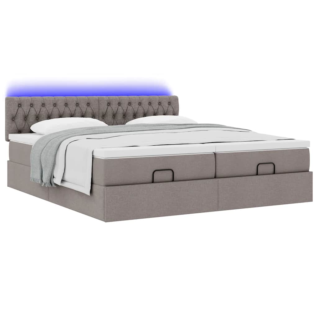 Ottoman-Bett mit Matratzen & LEDs Taupe 200x200 cm Stoff