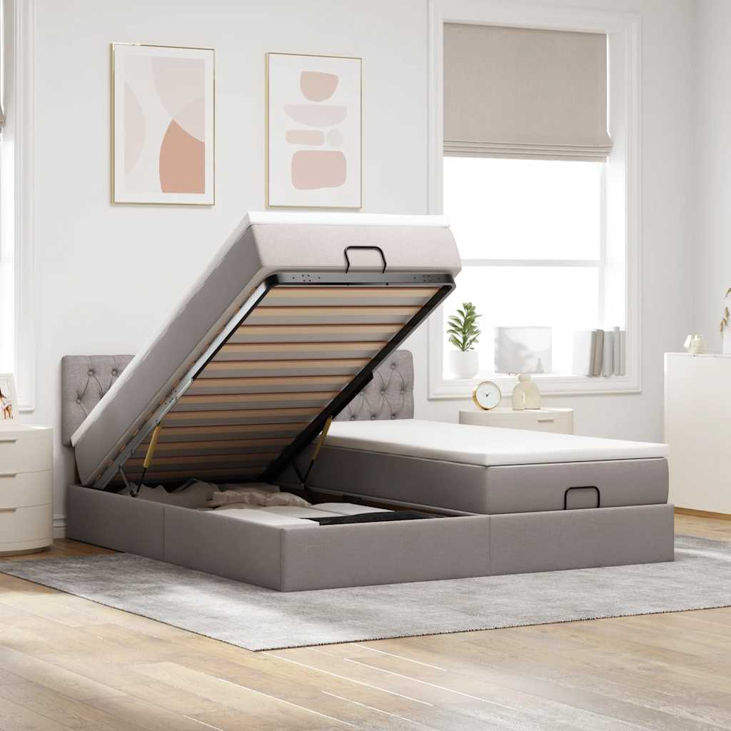 Ottoman-Bett mit Matratzen & LEDs Taupe 200x200 cm Stoff