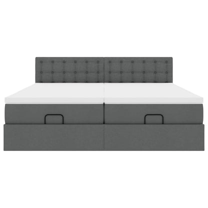 Ottoman-Bett mit Matratzen & LEDs Dunkelgrau 160x200 cm Stoff