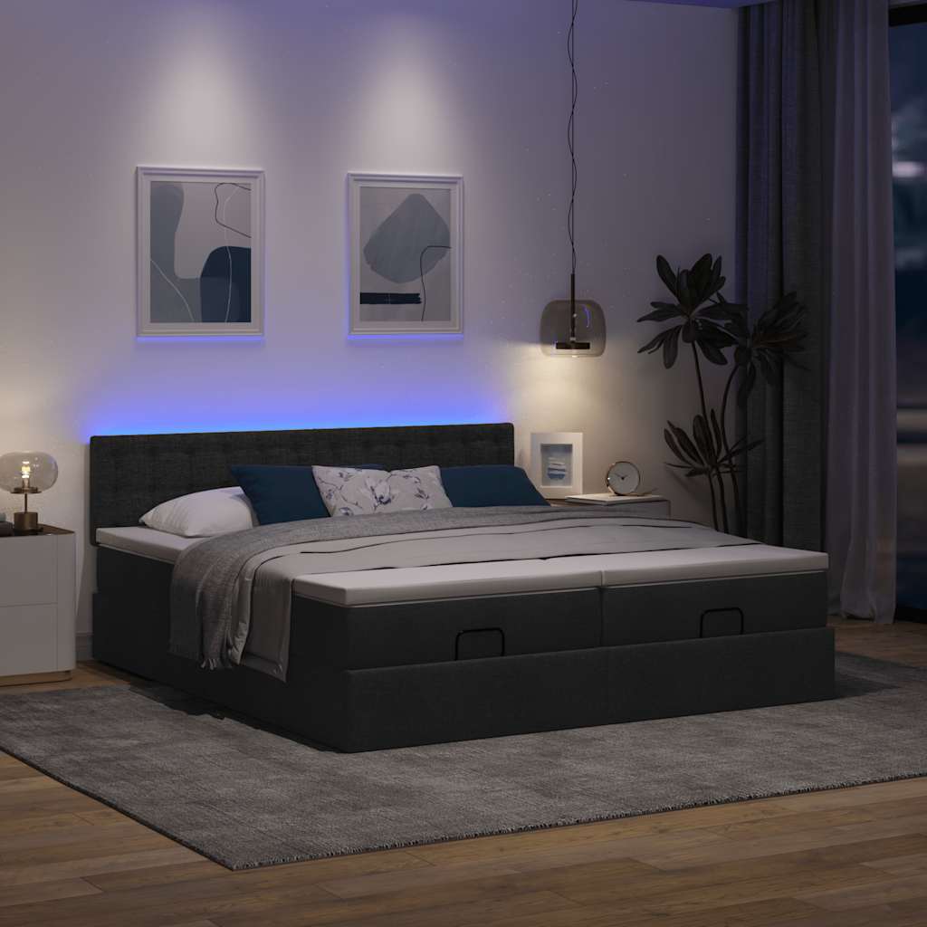 Ottoman-Bett mit Matratzen & LEDs Schwarz 160x200 cm Stoff