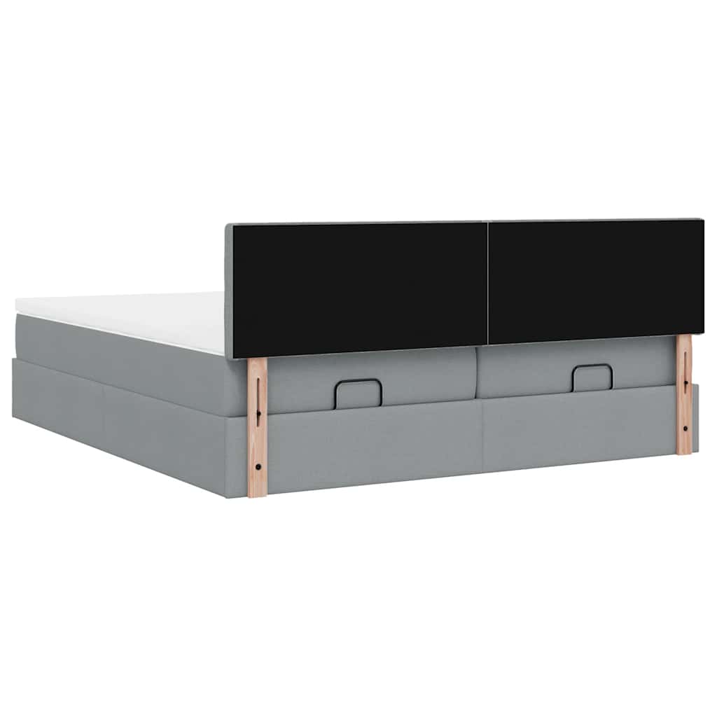 Ottoman-Bett mit Matratzen & LEDs Hellgrau 180x200 cm Stoff