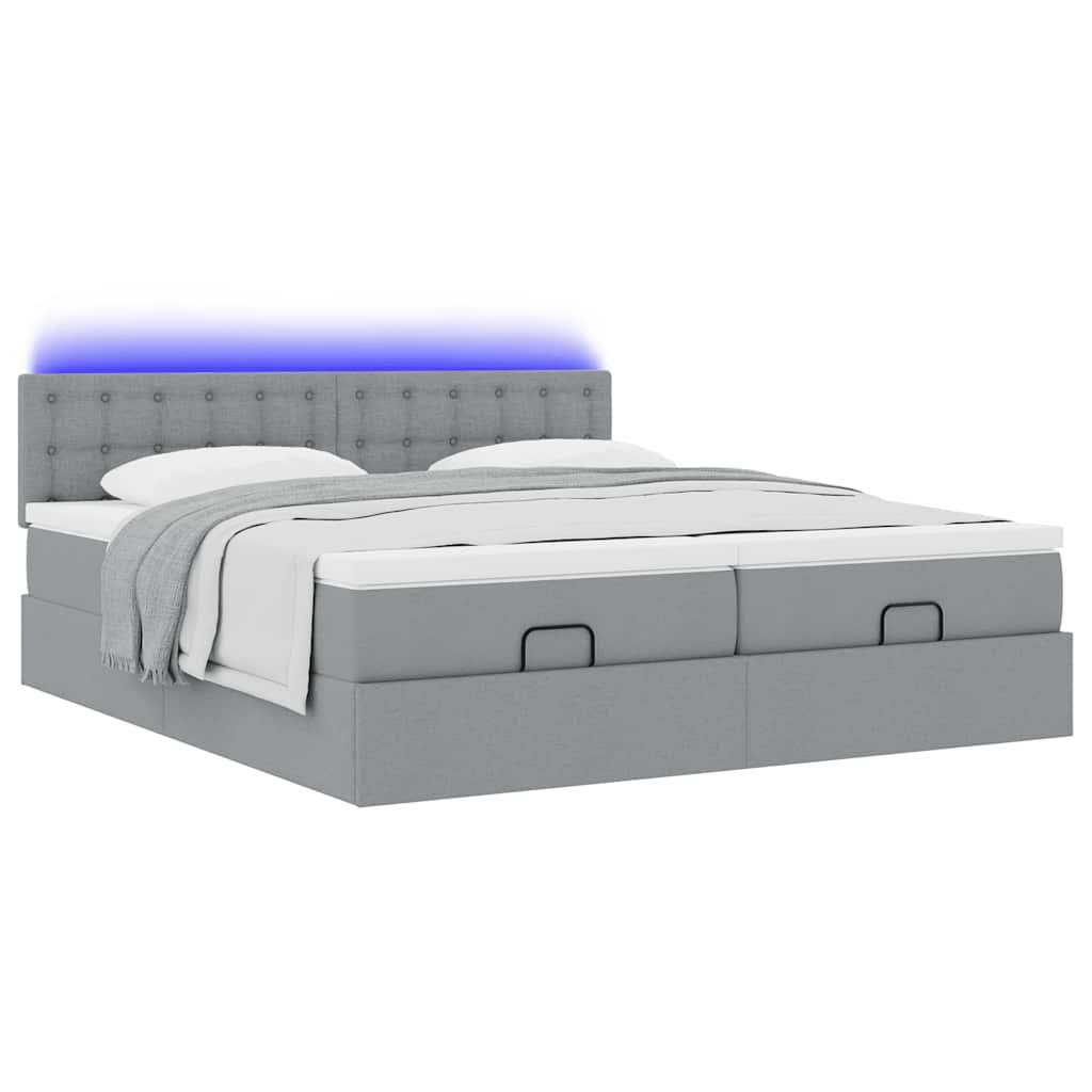 Ottoman-Bett mit Matratzen & LEDs Hellgrau 180x200 cm Stoff