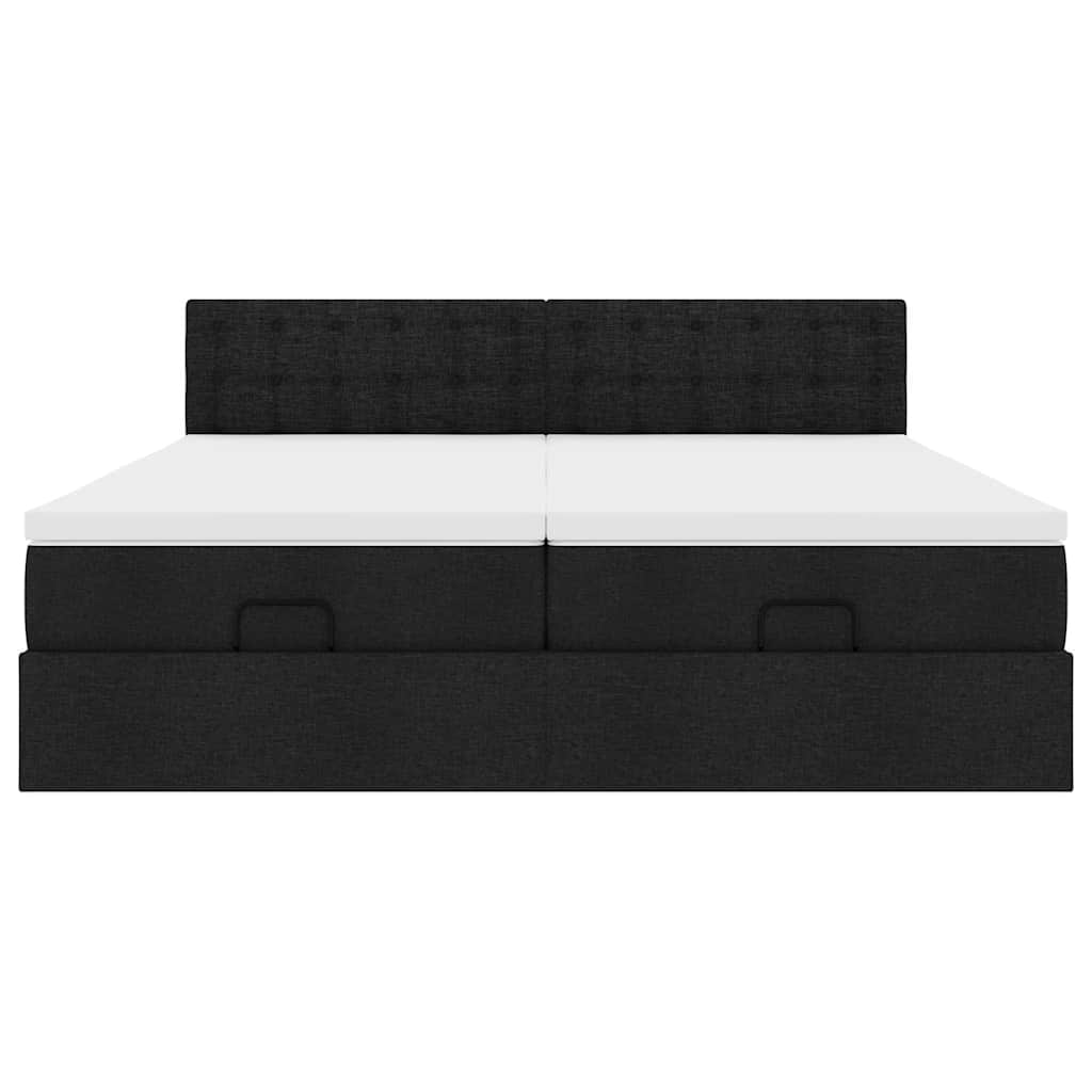 Ottoman-Bett mit Matratzen & LEDs Schwarz 180x200 cm Stoff