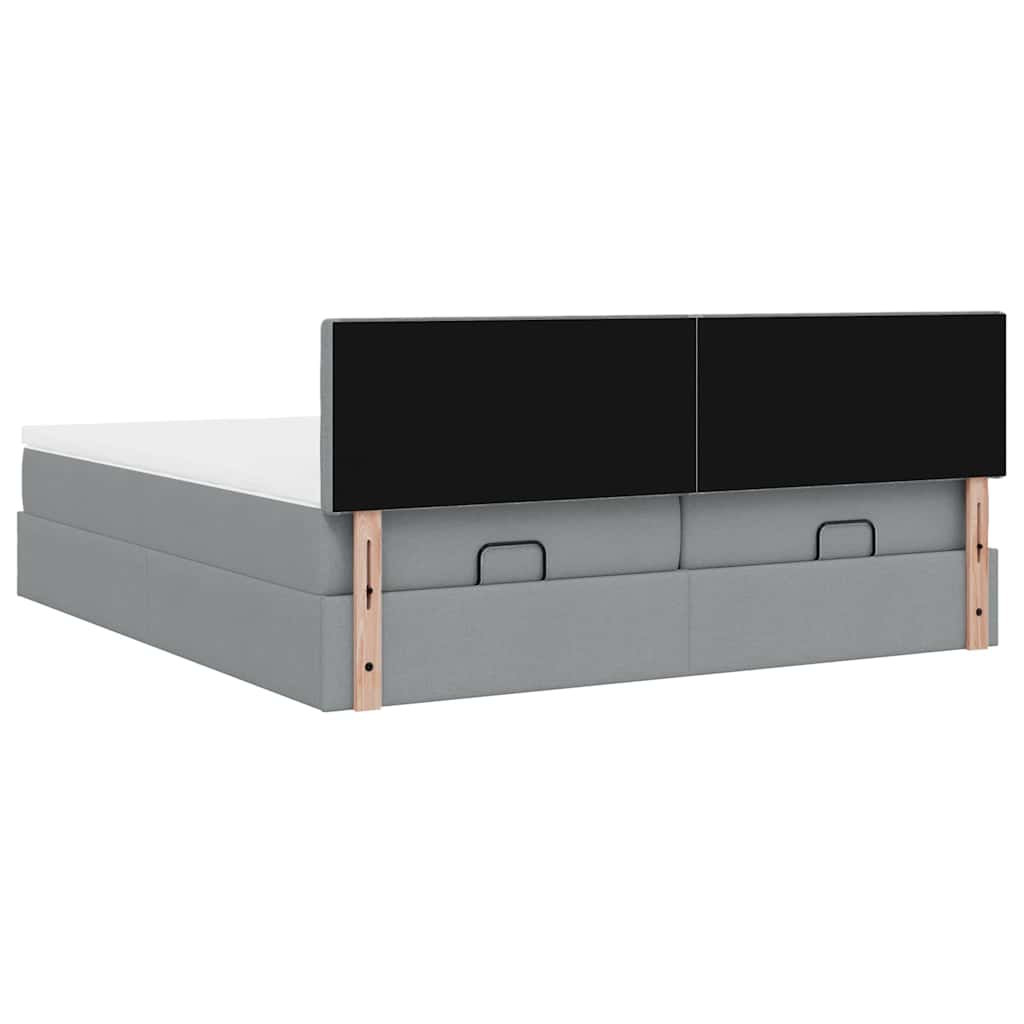 Ottoman-Bett mit Matratzen & LEDs Hellgrau 200x200 cm Stoff