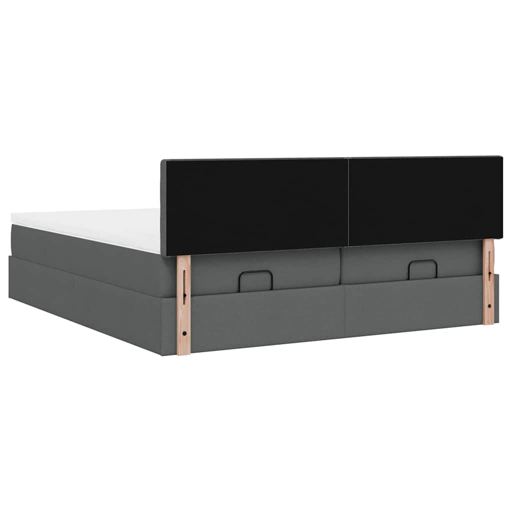 Ottoman-Bett mit Matratzen & LEDs Dunkelgrau 200x200 cm Stoff