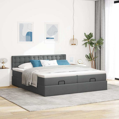 Ottoman-Bett mit Matratzen & LEDs Dunkelgrau 200x200 cm Stoff