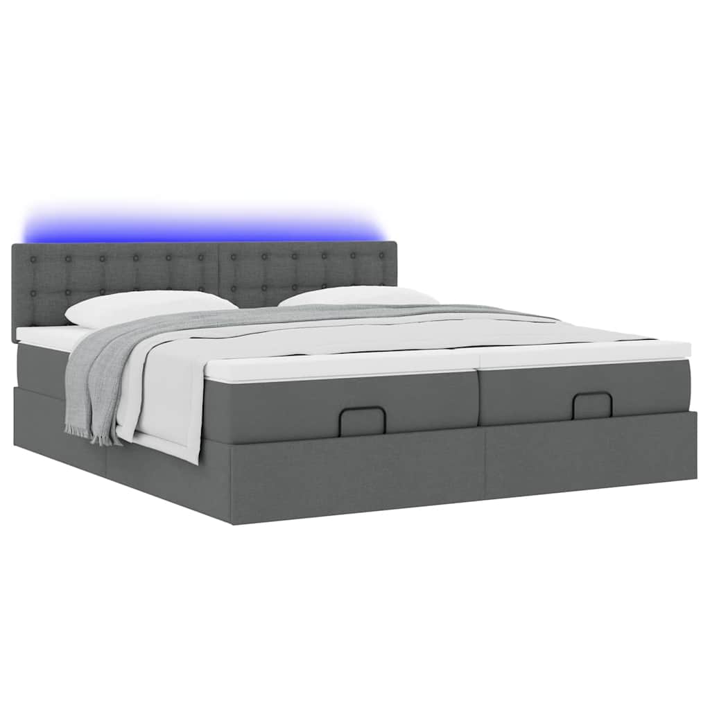 Ottoman-Bett mit Matratzen & LEDs Dunkelgrau 200x200 cm Stoff