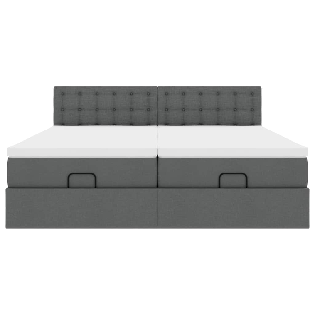 Ottoman-Bett mit Matratzen & LEDs Dunkelgrau 200x200 cm Stoff
