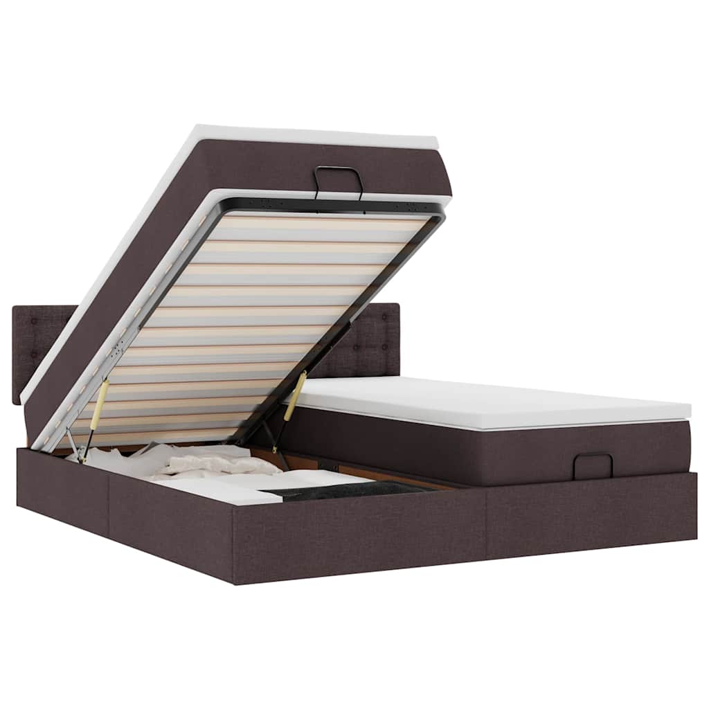 Ottoman-Bett mit Matratzen & LEDs Dunkelbraun 200x200 cm Stoff