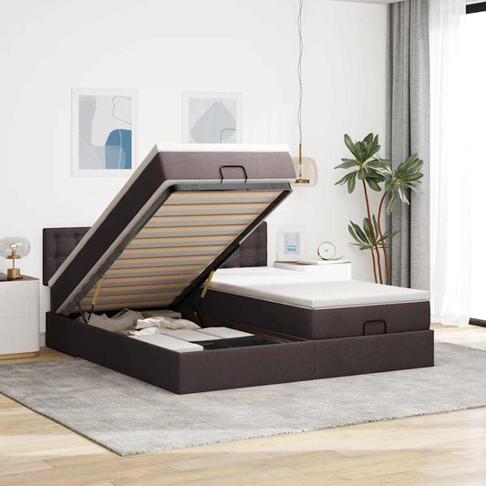 Ottoman-Bett mit Matratzen & LEDs Dunkelbraun 200x200 cm Stoff