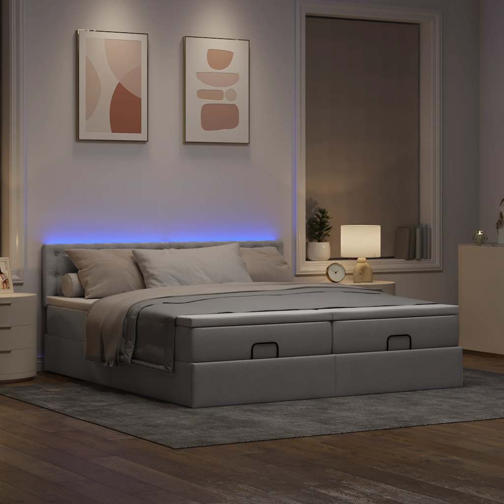 Ottoman-Bett mit Matratzen & LEDs Taupe 200x200 cm Stoff