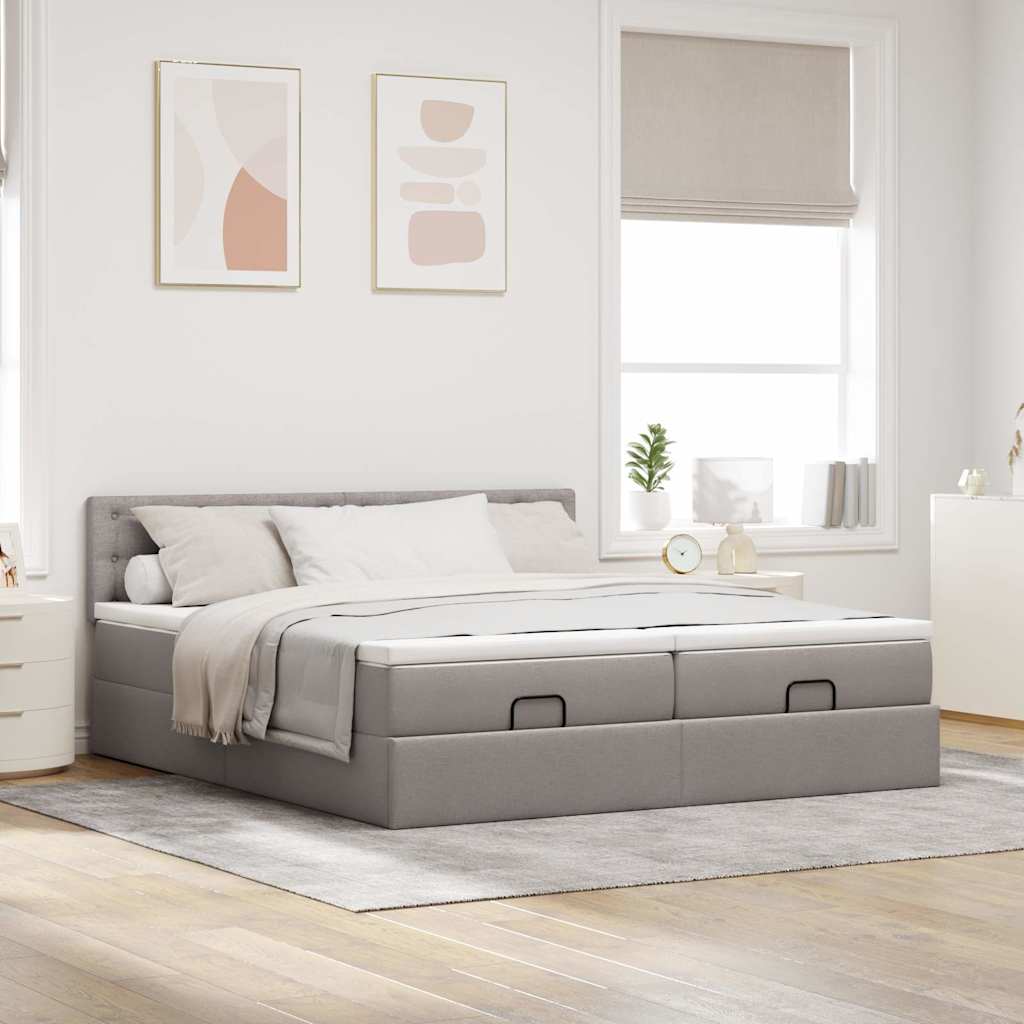 Ottoman-Bett mit Matratzen & LEDs Taupe 200x200 cm Stoff