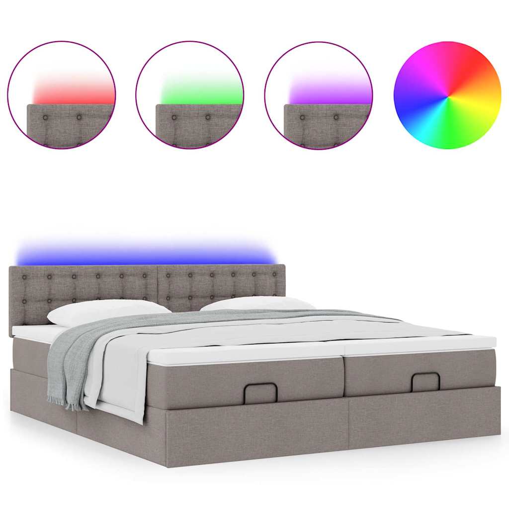 Ottoman-Bett mit Matratzen & LEDs Taupe 200x200 cm Stoff