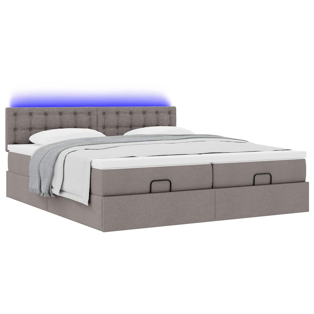 Ottoman-Bett mit Matratzen & LEDs Taupe 200x200 cm Stoff