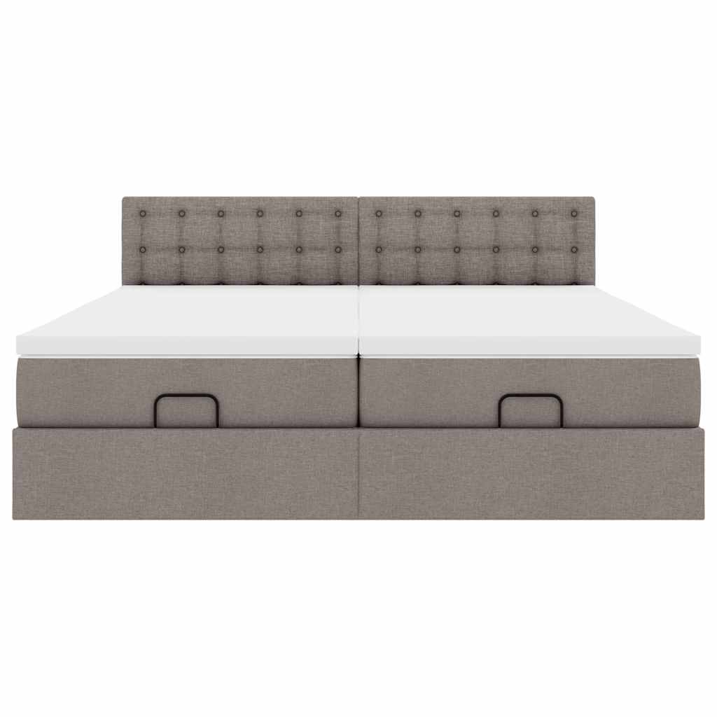 Ottoman-Bett mit Matratzen & LEDs Taupe 200x200 cm Stoff