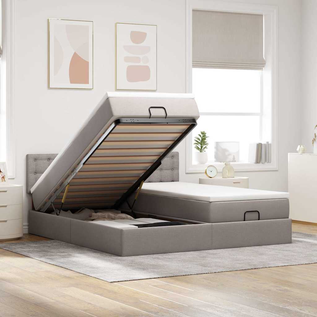 Ottoman-Bett mit Matratzen & LEDs Taupe 200x200 cm Stoff
