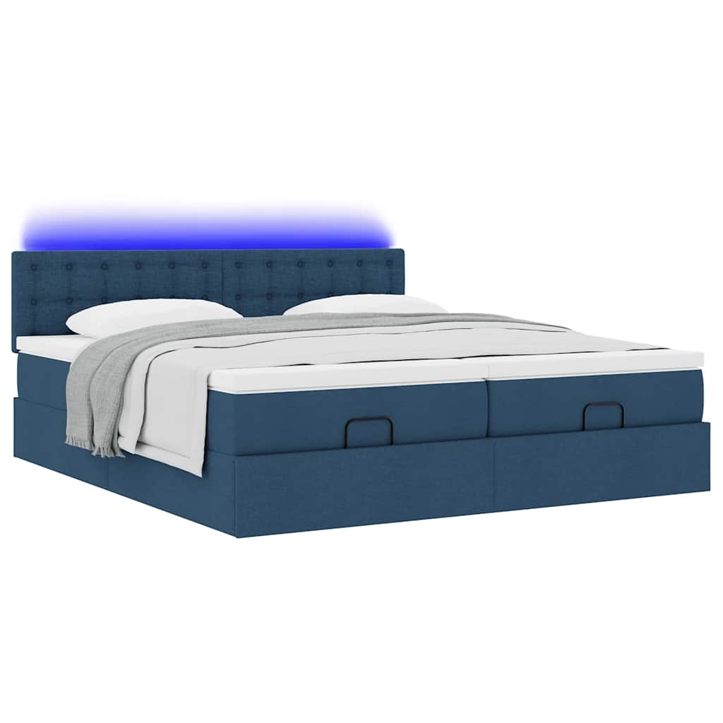 Ottoman-Bett mit Matratzen & LEDs Blau 200x200 cm Stoff