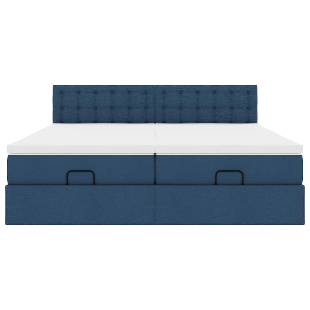 Ottoman-Bett mit Matratzen & LEDs Blau 200x200 cm Stoff
