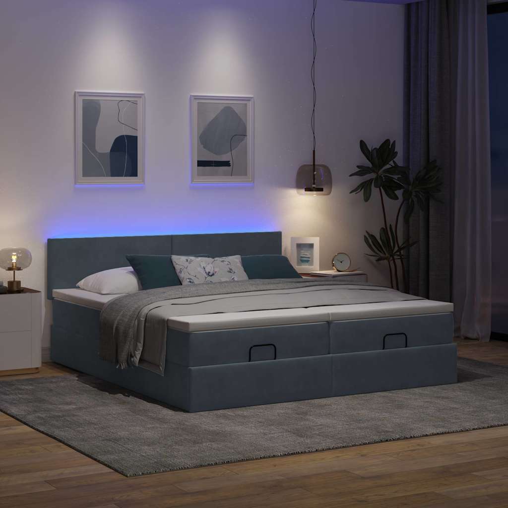 Ottoman-Bett mit Matratzen & LEDs Dunkelgrau 160x200 cm Samt