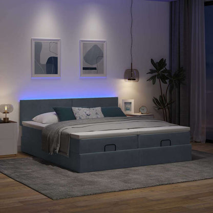 Ottoman-Bett mit Matratzen & LEDs Dunkelgrau 160x200 cm Samt