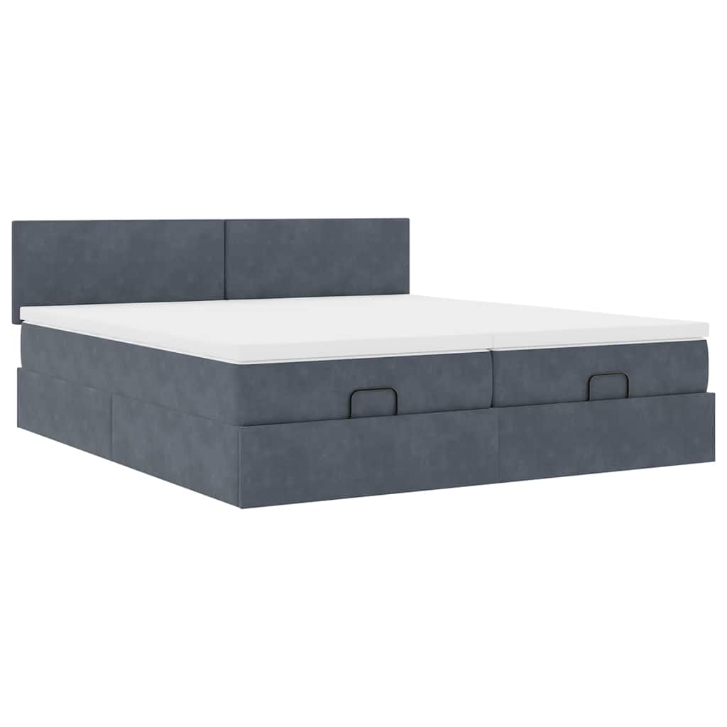 Ottoman-Bett mit Matratzen & LEDs Dunkelgrau 160x200 cm Samt