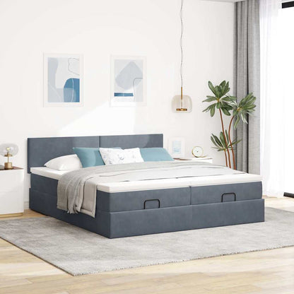 Ottoman-Bett mit Matratzen & LEDs Dunkelgrau 180x200 cm Samt