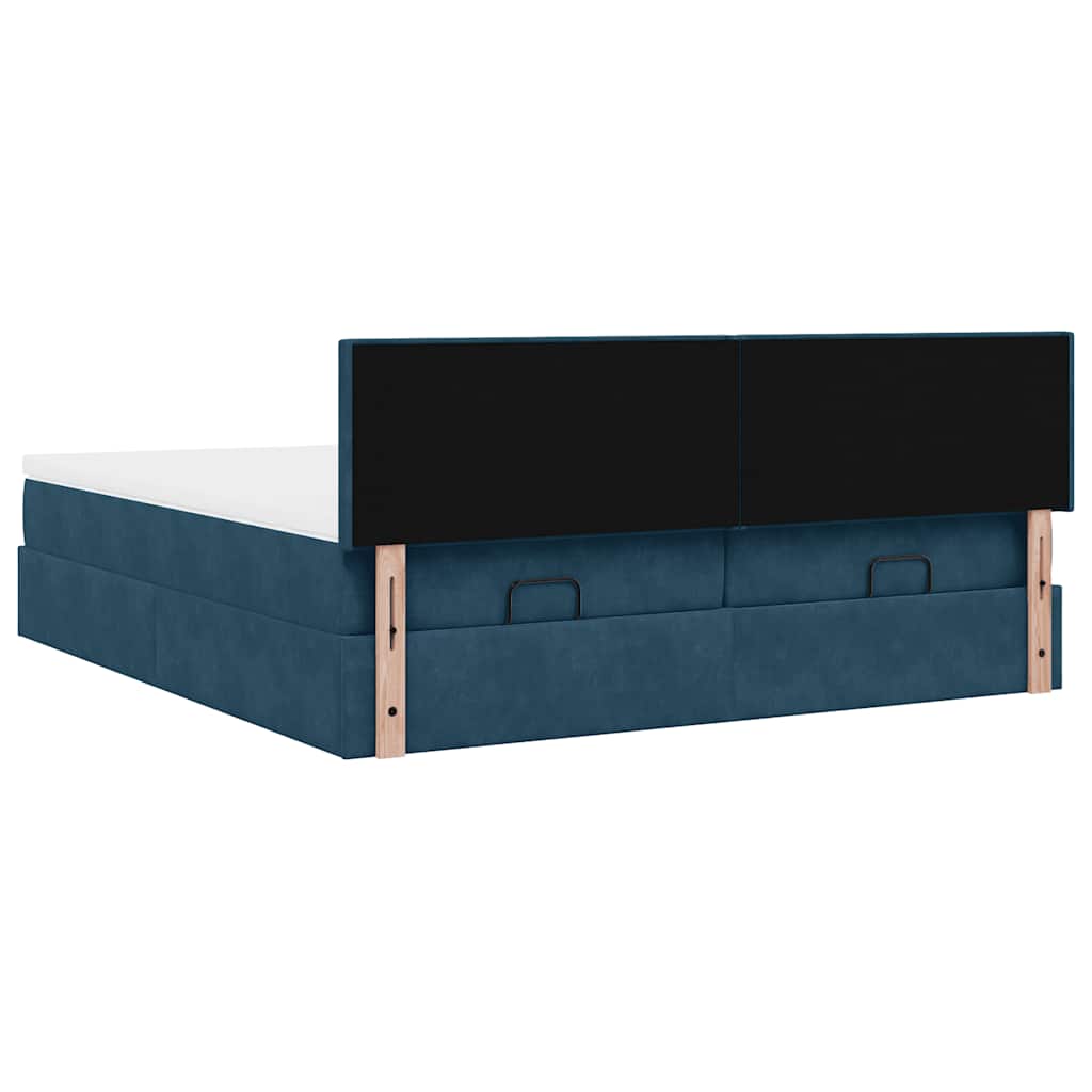 Ottoman-Bett mit Matratzen & LEDs Dunkelblau 180x200 cm Samt