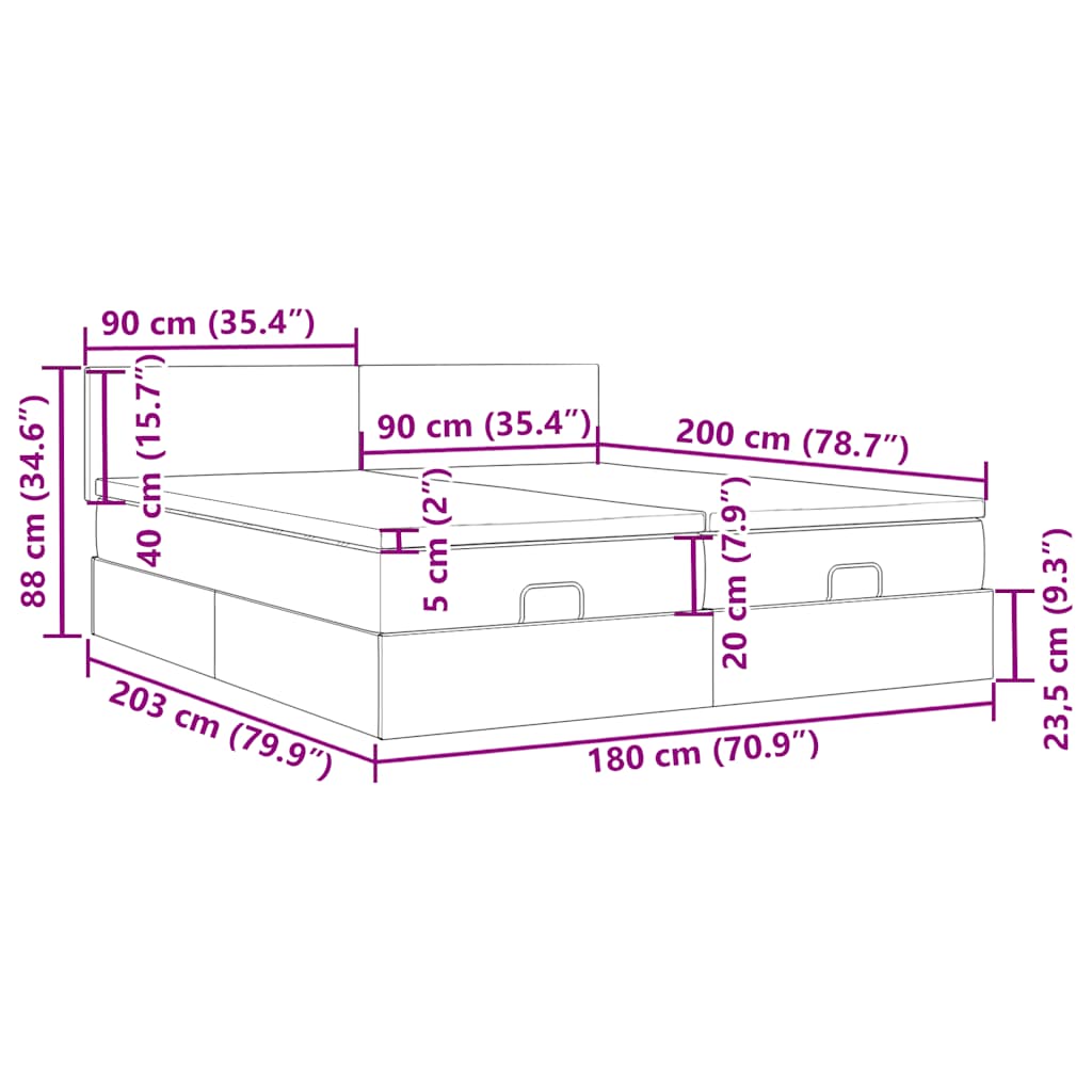 Ottoman-Bett mit Matratzen & LEDs Dunkelblau 180x200 cm Samt