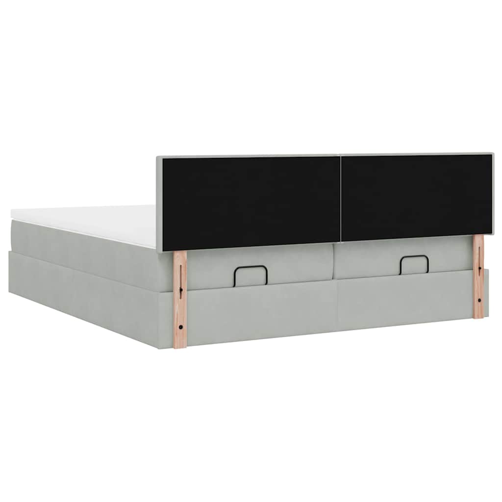 Ottoman-Bett mit Matratzen & LEDs Hellgrau 200x200 cm Samt