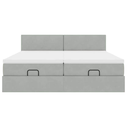 Ottoman-Bett mit Matratzen & LEDs Hellgrau 200x200 cm Samt