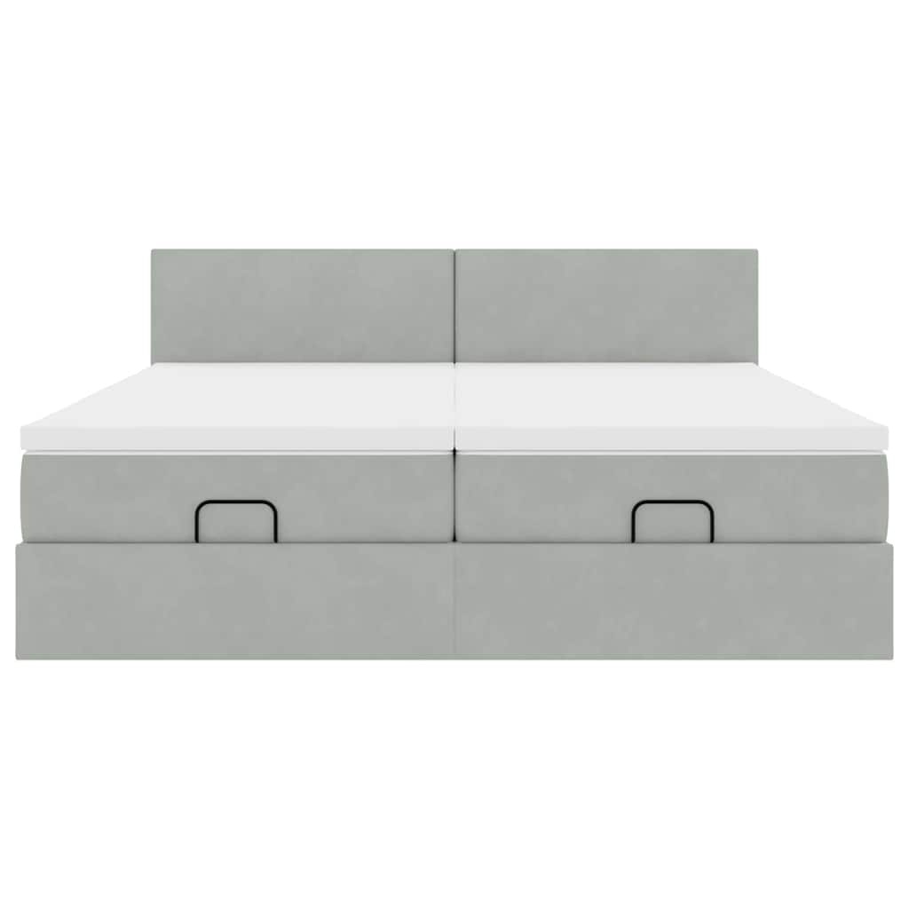 Ottoman-Bett mit Matratzen & LEDs Hellgrau 200x200 cm Samt