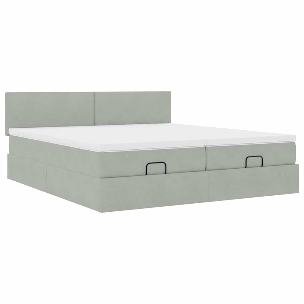 Ottoman-Bett mit Matratzen & LEDs Hellgrau 200x200 cm Samt