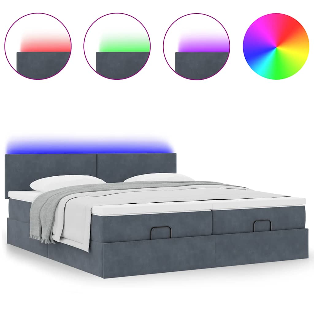 Ottoman-Bett mit Matratzen & LEDs Dunkelgrau 200x200 cm Samt