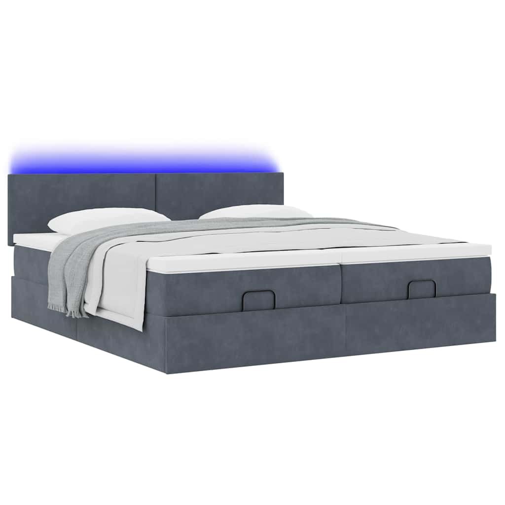 Ottoman-Bett mit Matratzen & LEDs Dunkelgrau 200x200 cm Samt