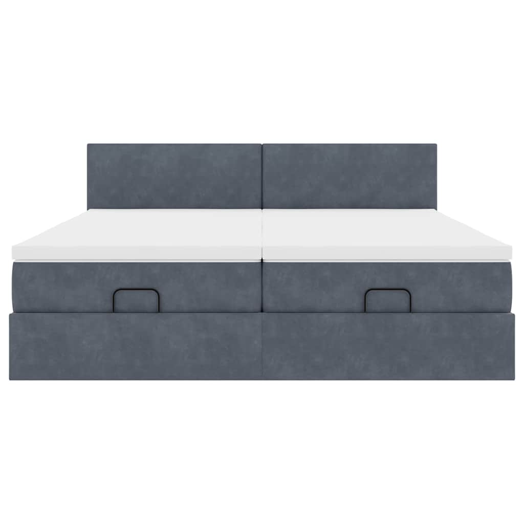 Ottoman-Bett mit Matratzen & LEDs Dunkelgrau 200x200 cm Samt