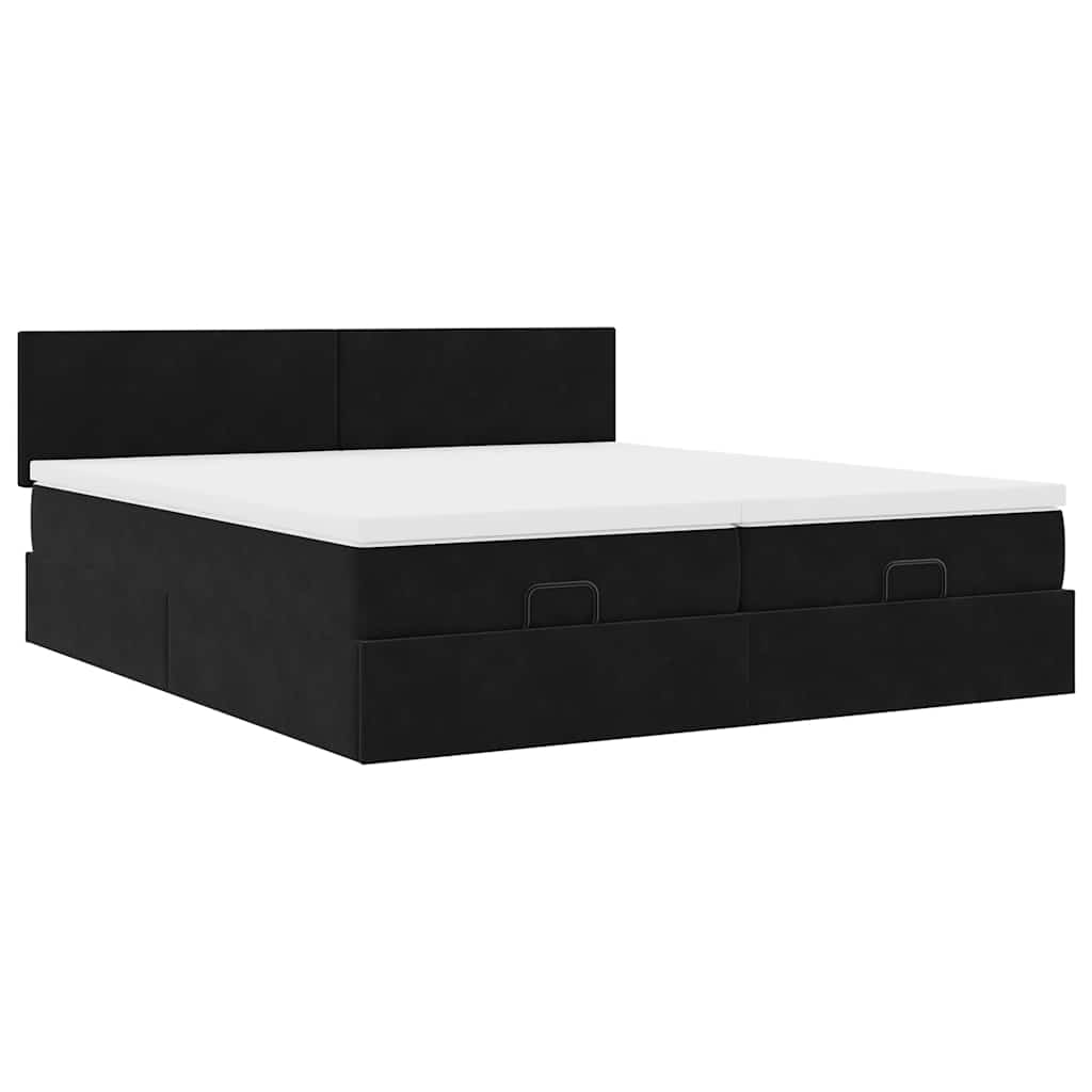 Ottoman-Bett mit Matratzen & LEDs Schwarz 200x200 cm Samt
