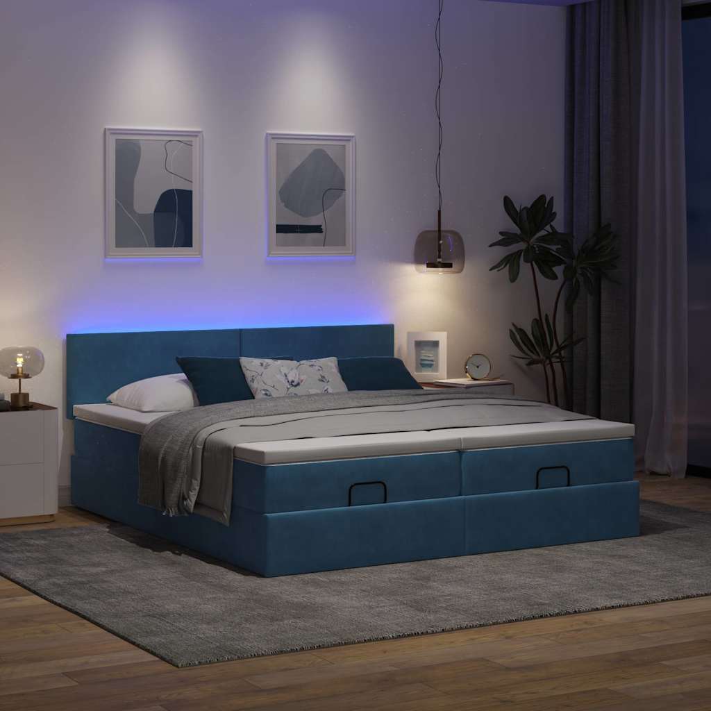Ottoman-Bett mit Matratzen & LED Dunkelblau 200x200 cm Samt