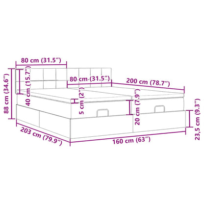 Ottoman-Bett mit Matratzen & LEDs Dunkelgrau 160x200 cm Samt