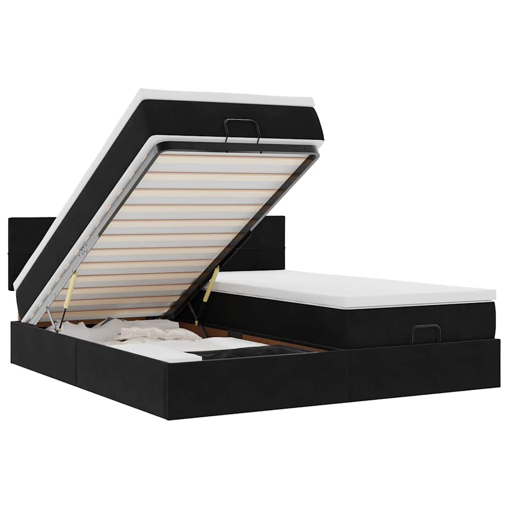 Ottoman-Bett mit Matratzen & LEDs Schwarz 160x200 cm Samt