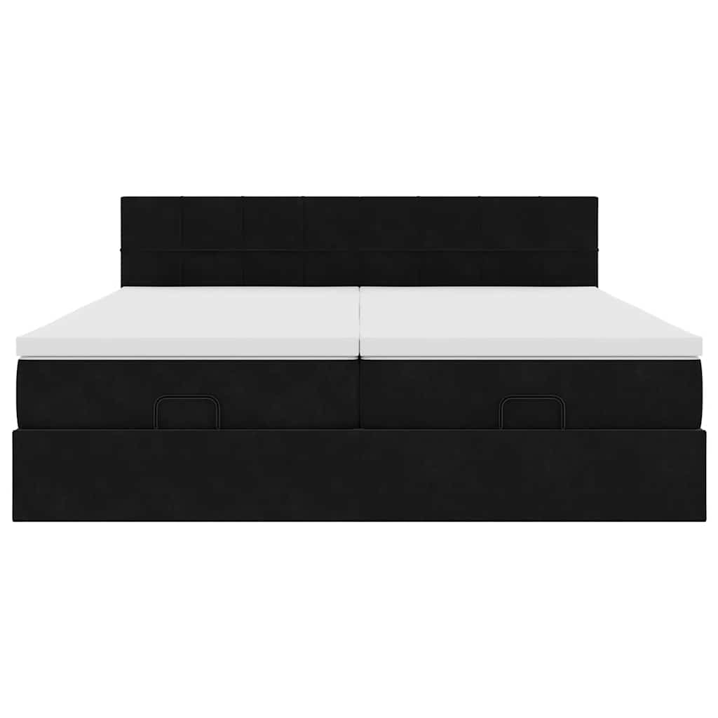 Ottoman-Bett mit Matratzen & LEDs Schwarz 160x200 cm Samt