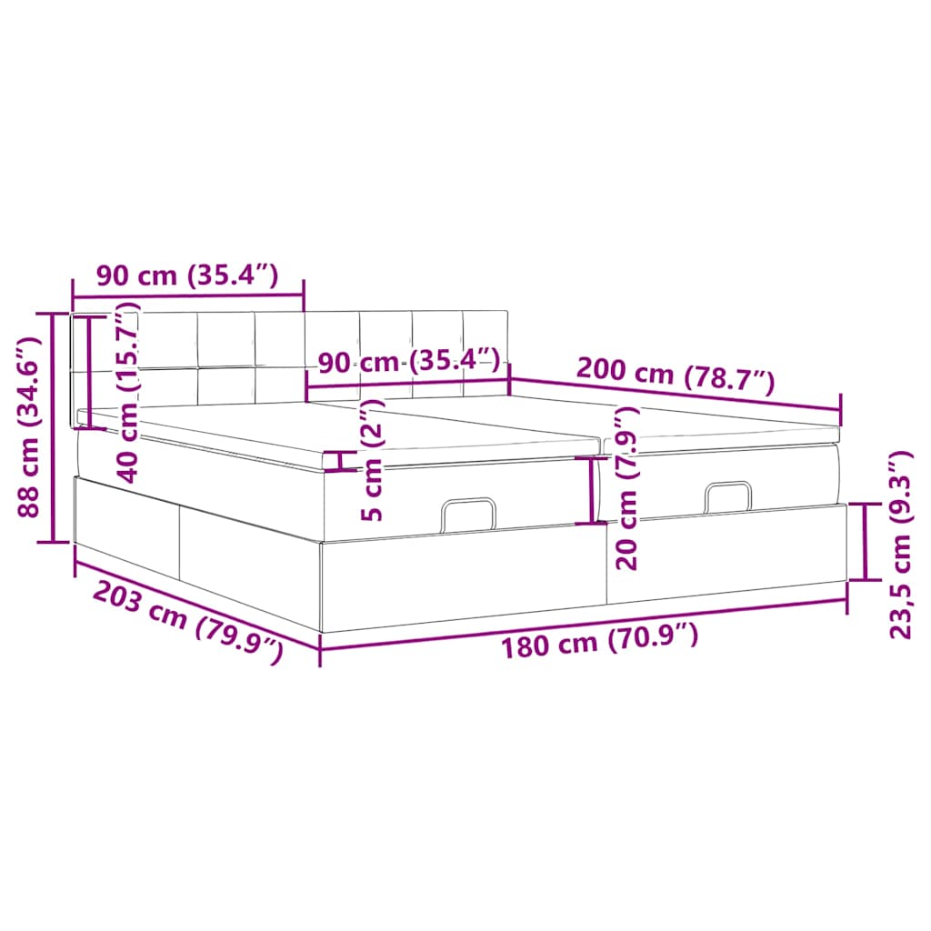 Ottoman-Bett mit Matratzen & LEDs Hellgrau 180x200 cm Samt
