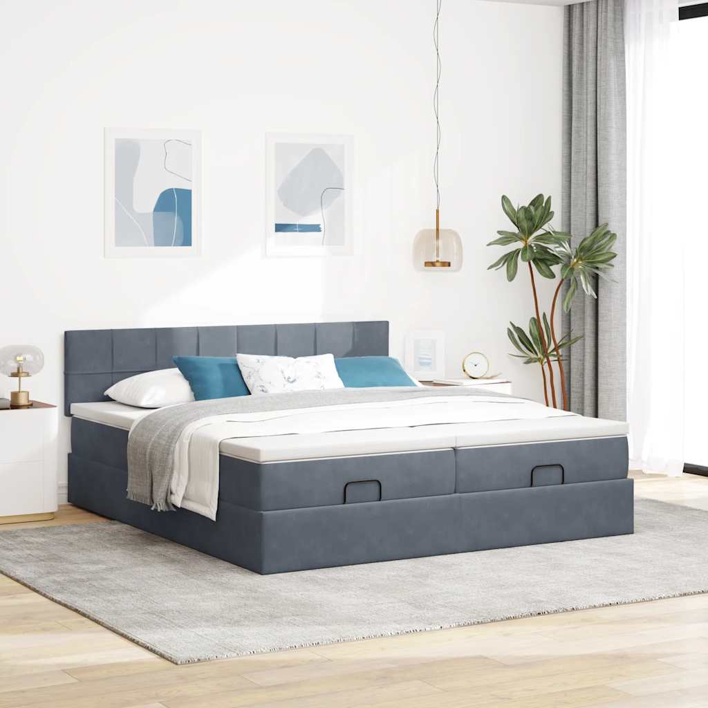 Ottoman-Bett mit Matratzen & LEDs Dunkelgrau 180x200 cm Samt