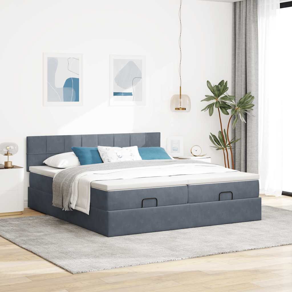 Ottoman-Bett mit Matratzen & LEDs Dunkelgrau 180x200 cm Samt