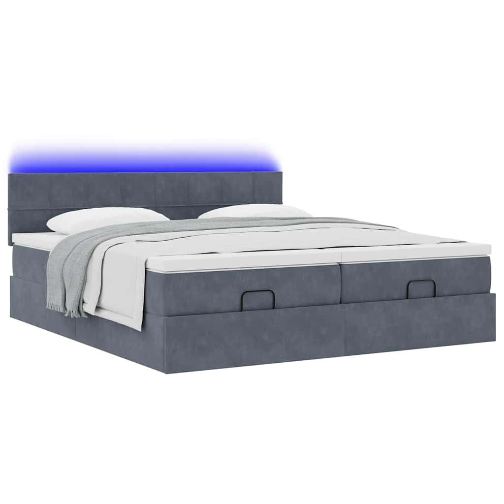 Ottoman-Bett mit Matratzen & LEDs Dunkelgrau 180x200 cm Samt