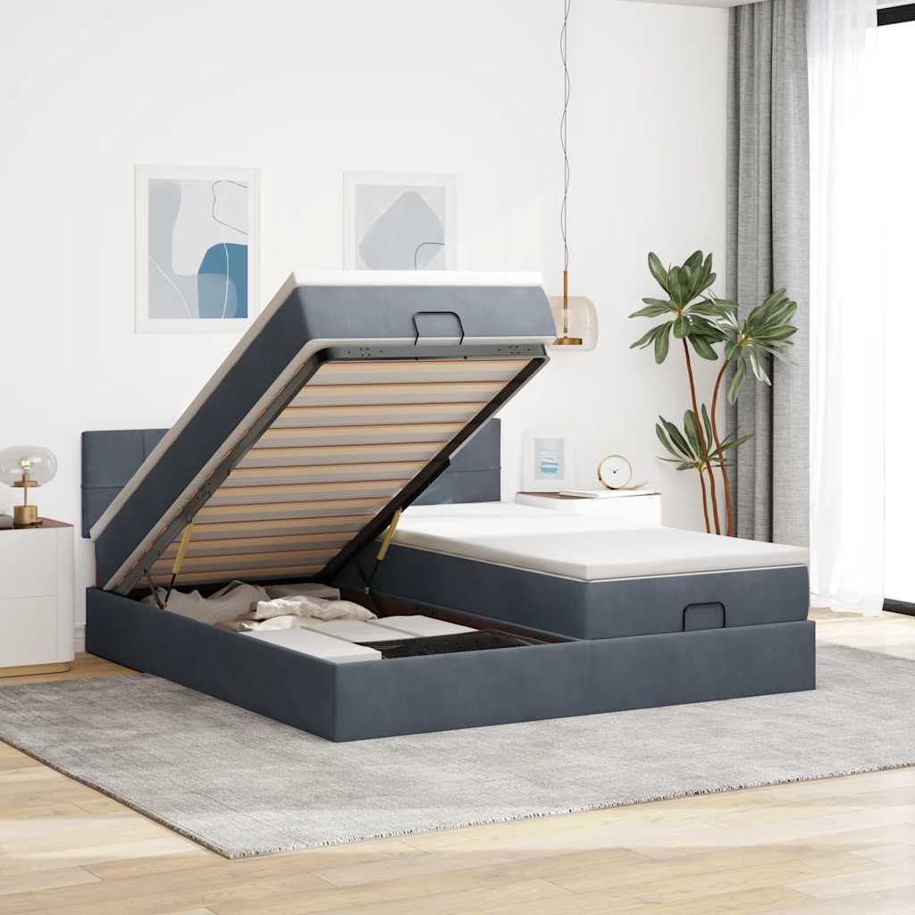Ottoman-Bett mit Matratzen & LEDs Dunkelgrau 180x200 cm Samt