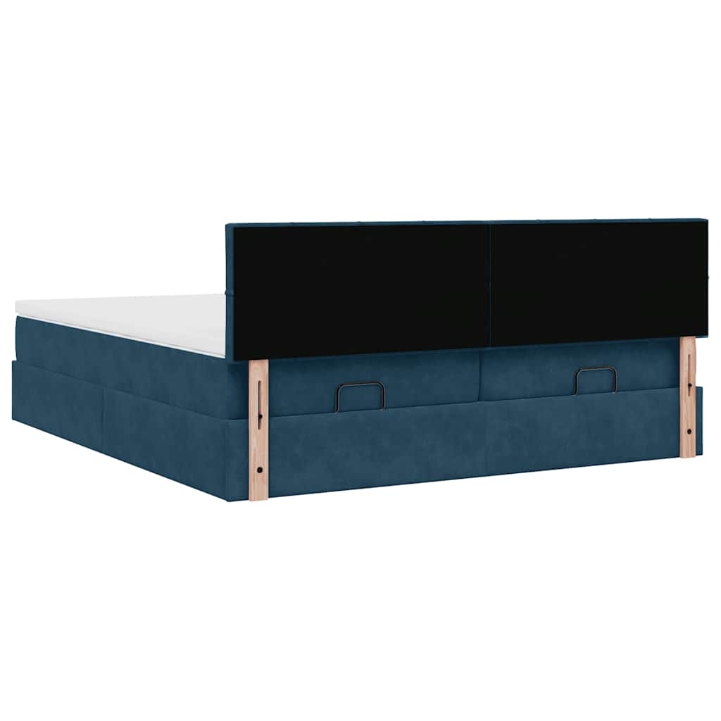 Ottoman-Bett mit Matratzen & LEDs Dunkelblau 180x200 cm Samt