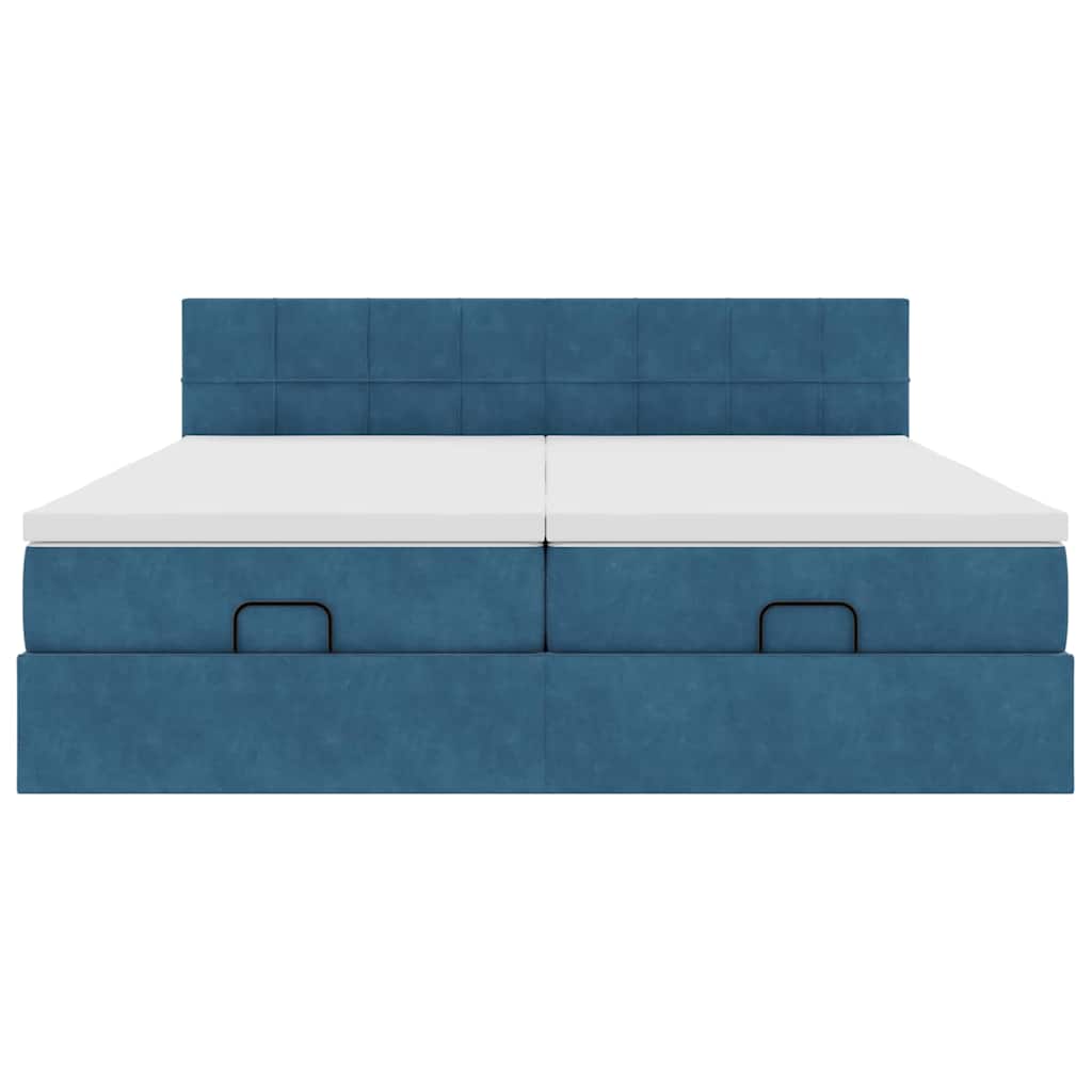 Ottoman-Bett mit Matratzen & LEDs Dunkelblau 180x200 cm Samt