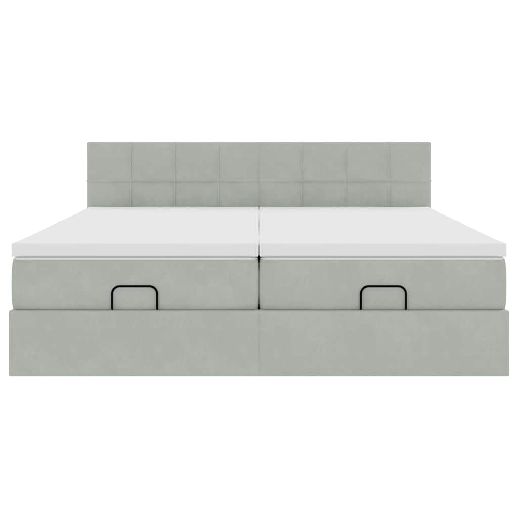 Ottoman-Bett mit Matratzen & LEDs Hellgrau 200x200 cm Samt
