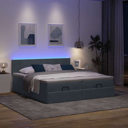 Ottoman-Bett mit Matratzen & LEDs Dunkelgrau 200x200 cm Samt